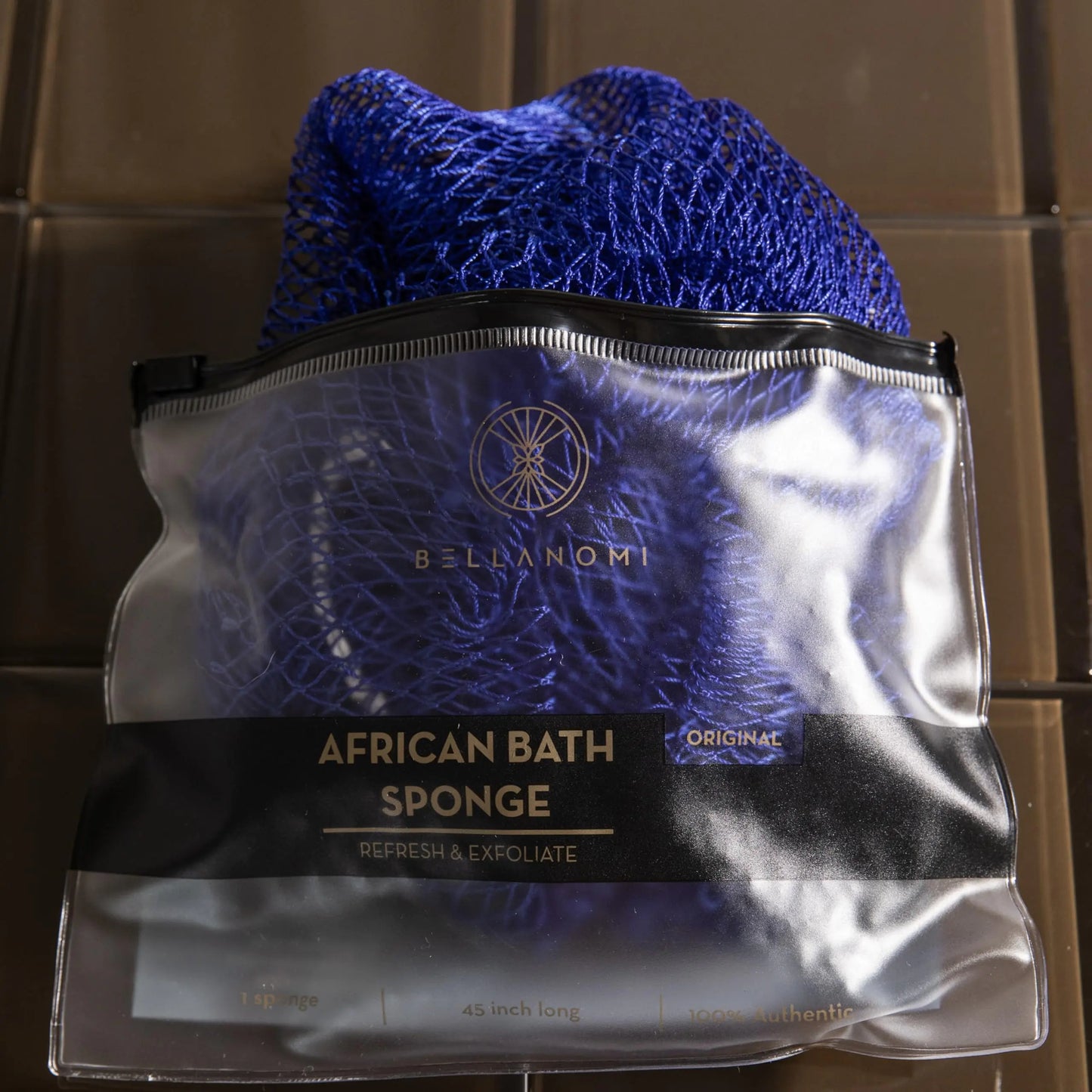 Bellanomi African Exfoliating Net Sponge Authentic Ethically Sourced from Nigeria 45 inch Long (Navy Blue)